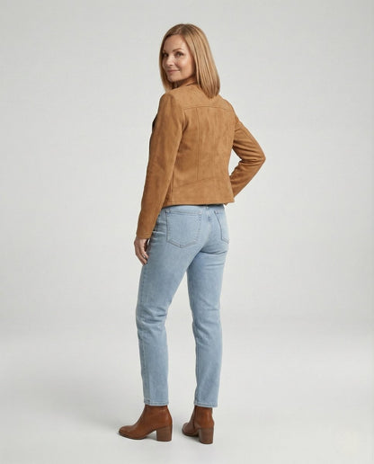 Isabella Women's Biker Jacket | Tailored Faux Suede, Asymmetric Zip 4