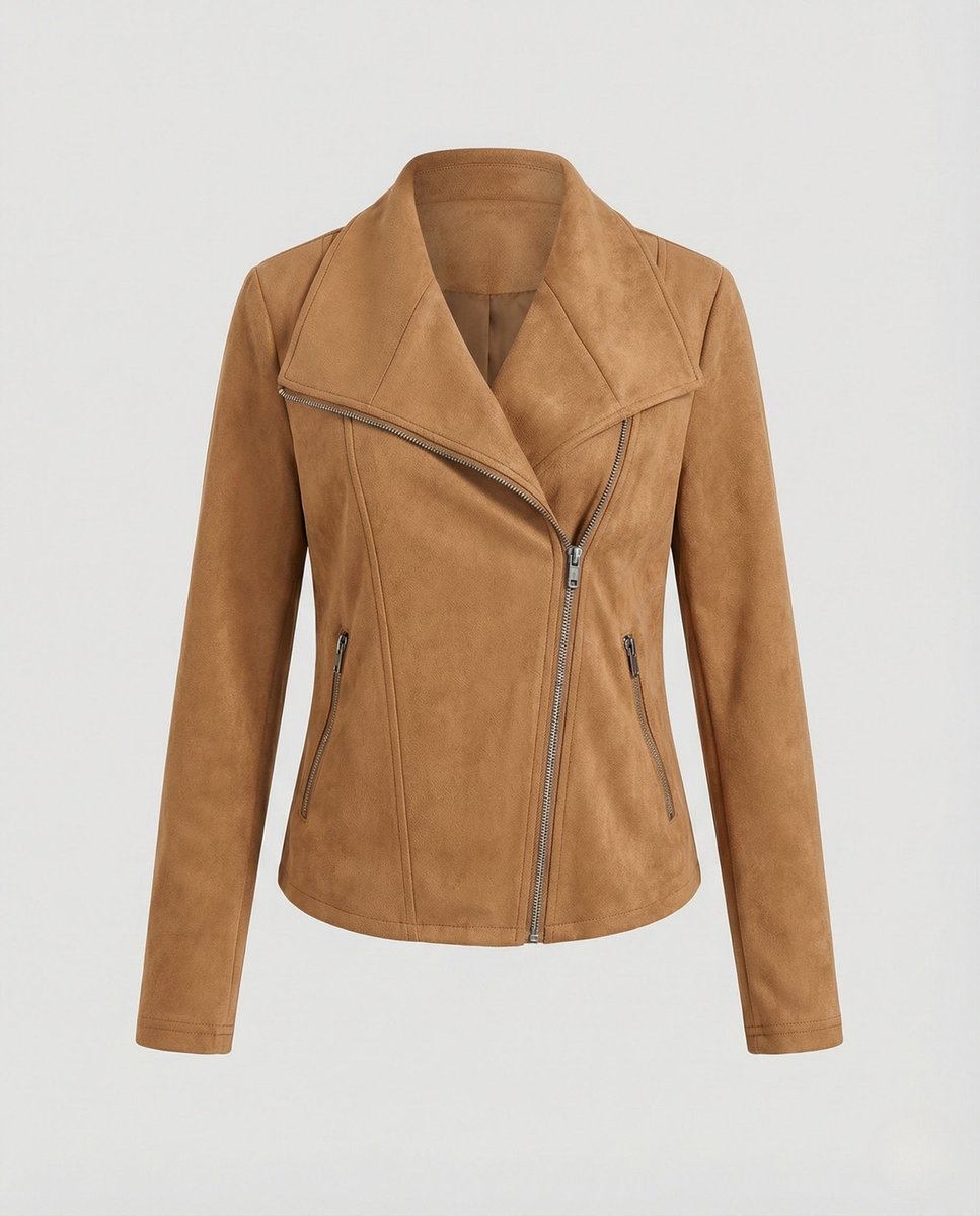 Isabella Women's Biker Jacket | Tailored Faux Suede, Asymmetric Zip 5