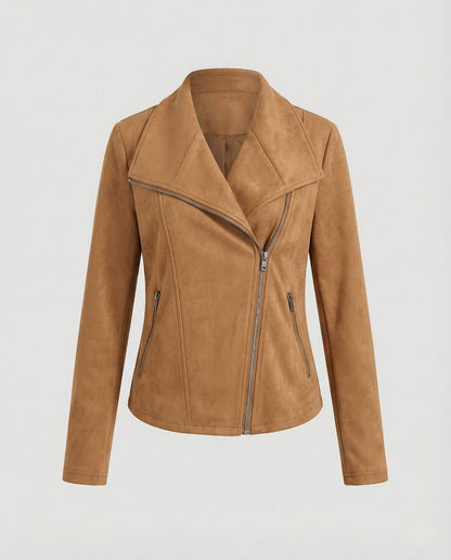 Isabella Women's Biker Jacket | Tailored Faux Suede, Asymmetric Zip 5