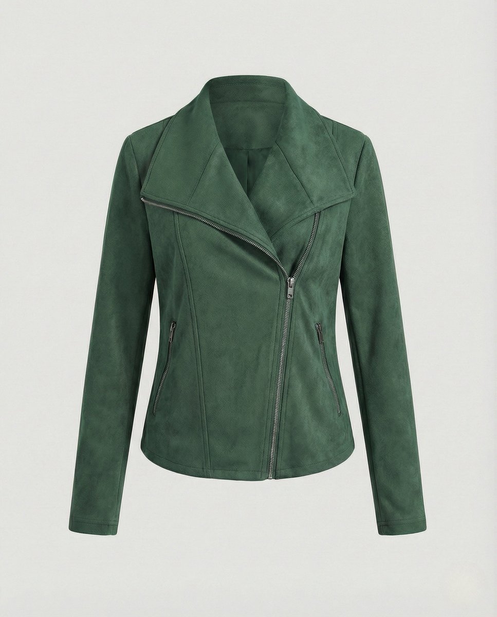 Isabella Women's Biker Jacket | Tailored Faux Suede, Asymmetric Zip 6