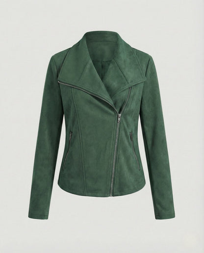 Isabella Women's Biker Jacket | Tailored Faux Suede, Asymmetric Zip 6