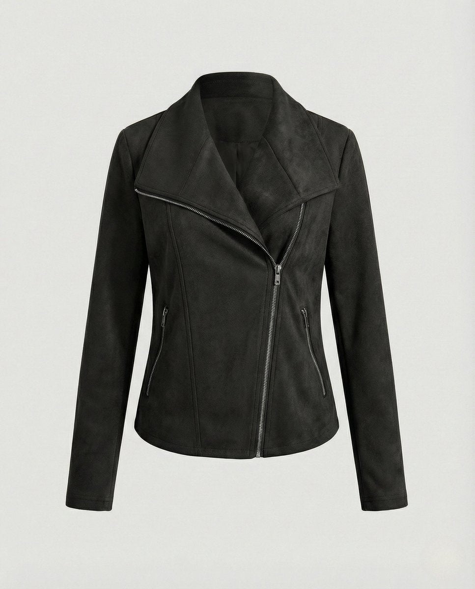 Isabella Women's Biker Jacket | Tailored Faux Suede, Asymmetric Zip 7