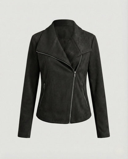 Isabella Women's Biker Jacket | Tailored Faux Suede, Asymmetric Zip 7