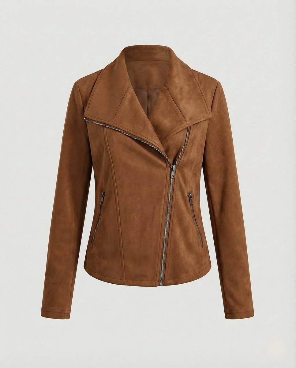 Isabella Women's Biker Jacket | Tailored Faux Suede, Asymmetric Zip 8