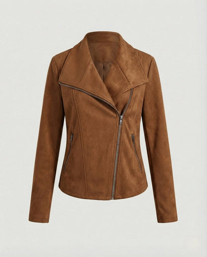 Isabella Women's Biker Jacket | Tailored Faux Suede, Asymmetric Zip 8