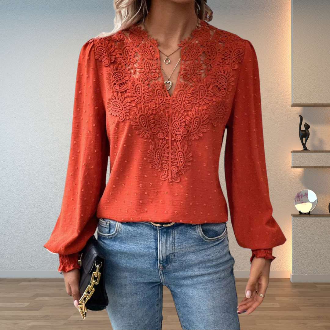 Isabella Women’s Blouse with V-Neck and Floral Details for Summer Wear 0