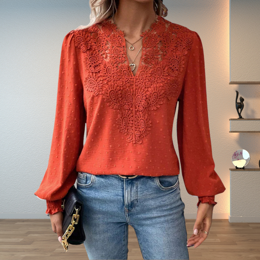 Isabella Women’s Blouse with V-Neck and Floral Details for Summer Wear 0