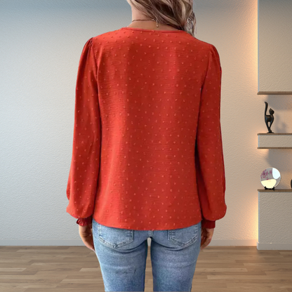Isabella Women’s Blouse with V-Neck and Floral Details for Summer Wear 1