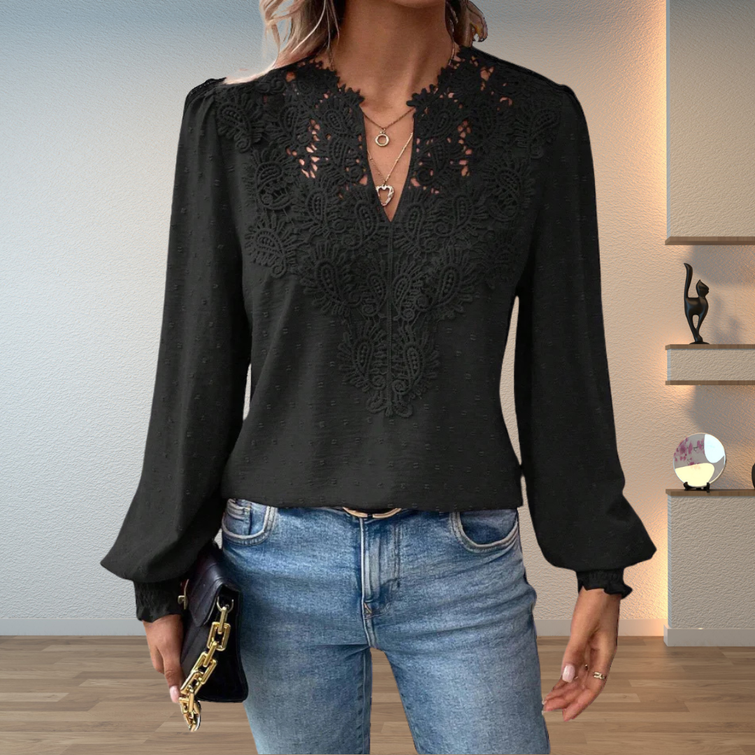 Isabella Women’s Blouse with V-Neck and Floral Details for Summer Wear 2