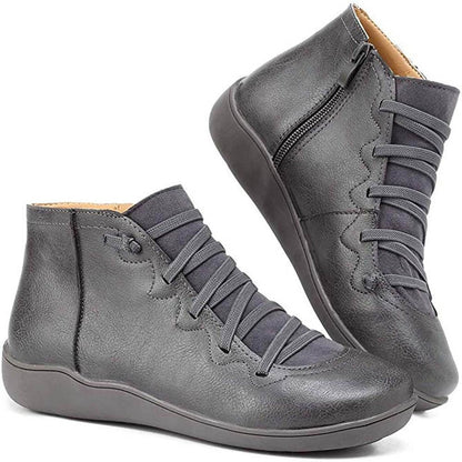 Isla Women's Black Ankle Boots | Faux Leather, Lace-Up Side-Zip Flat 3