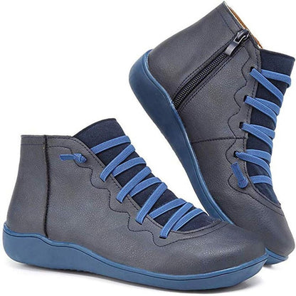 Isla Women's Black Ankle Boots | Faux Leather, Lace-Up Side-Zip Flat 4