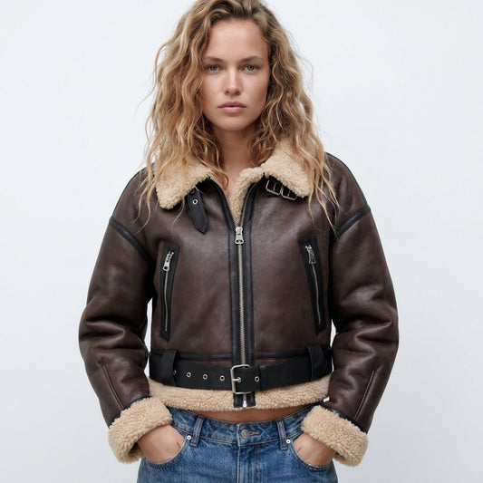 Isla Women's Bomber Jacket | Double-Sided Shearling, Warm Winter Coat 0