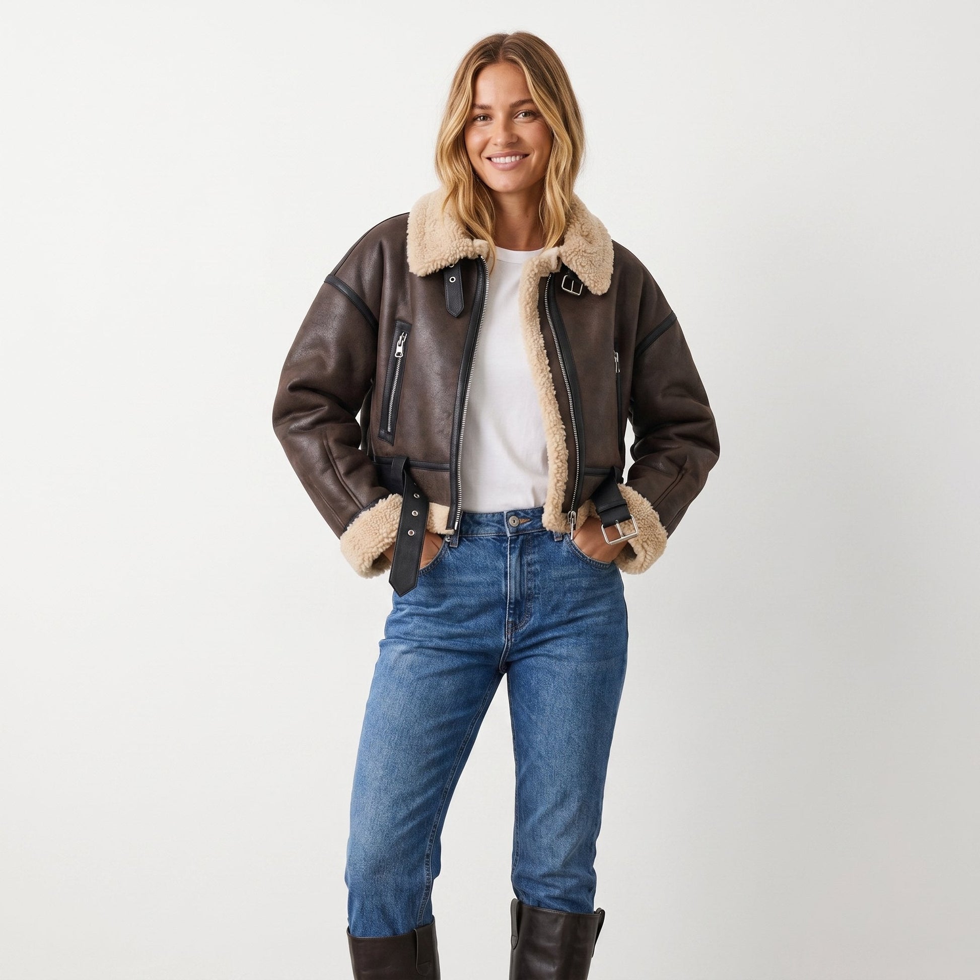Isla Women's Bomber Jacket | Double-Sided Shearling, Warm Winter Coat 4