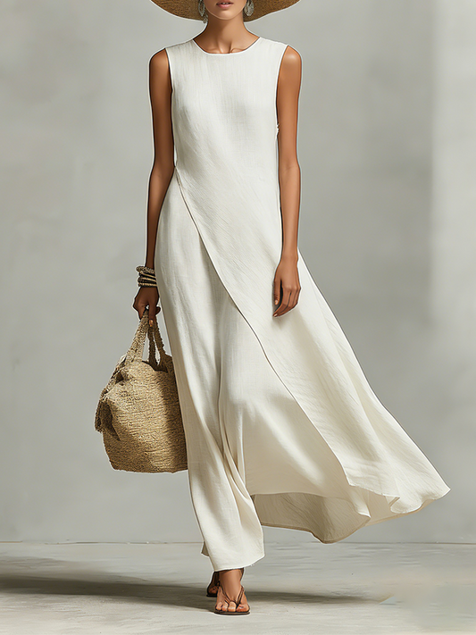 Ivy Women’s Linen Dress with Sleeveless Design and Asymmetric Hem 0