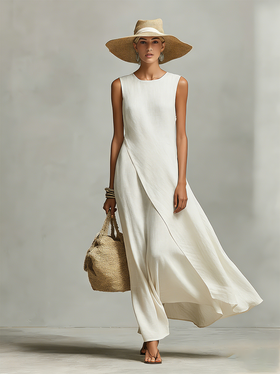 Ivy Women’s Linen Dress with Sleeveless Design and Asymmetric Hem 1
