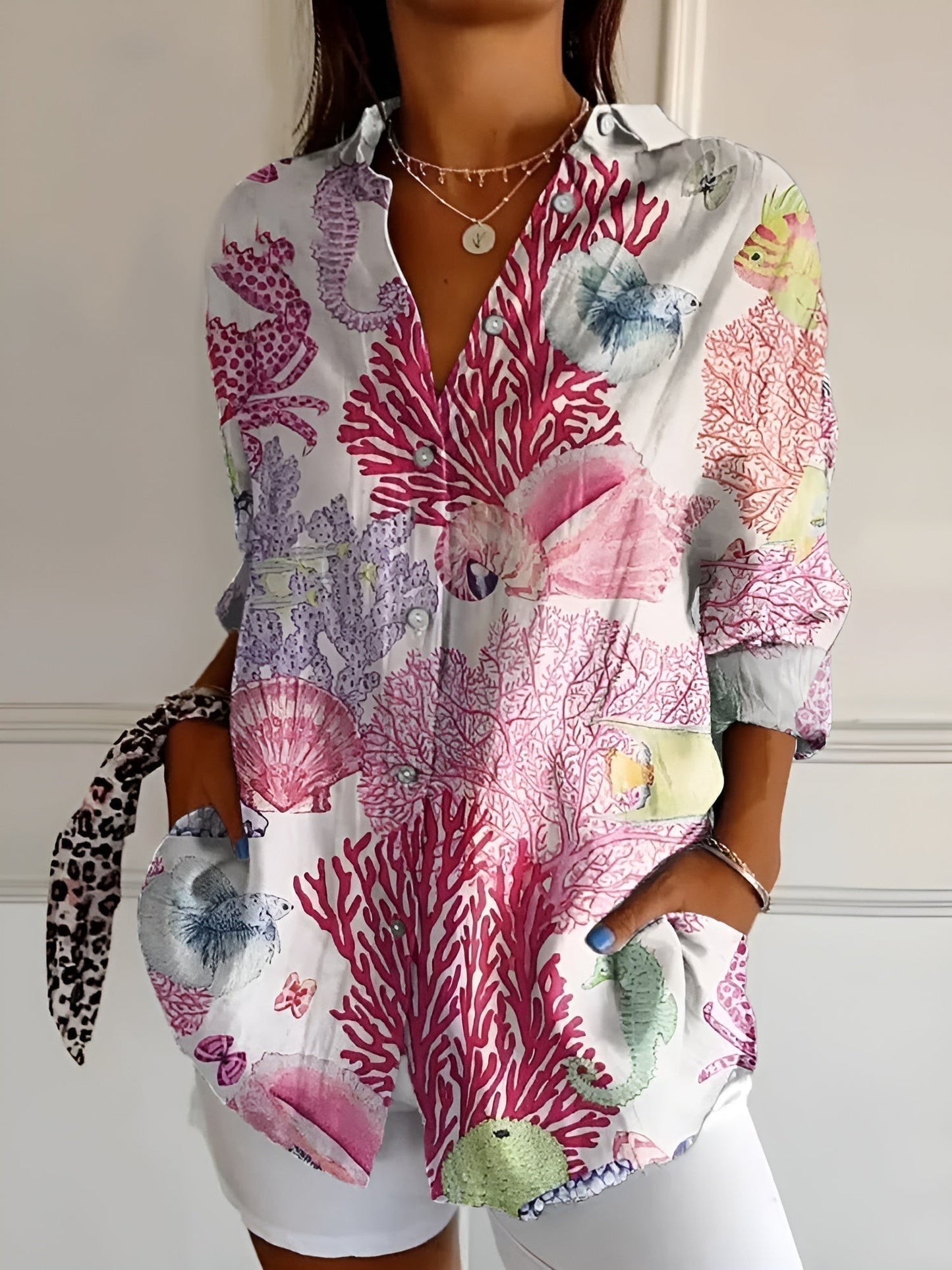 Jade Women’s Blouse with Polka Dot Print and Button Placket for Summer Style 2