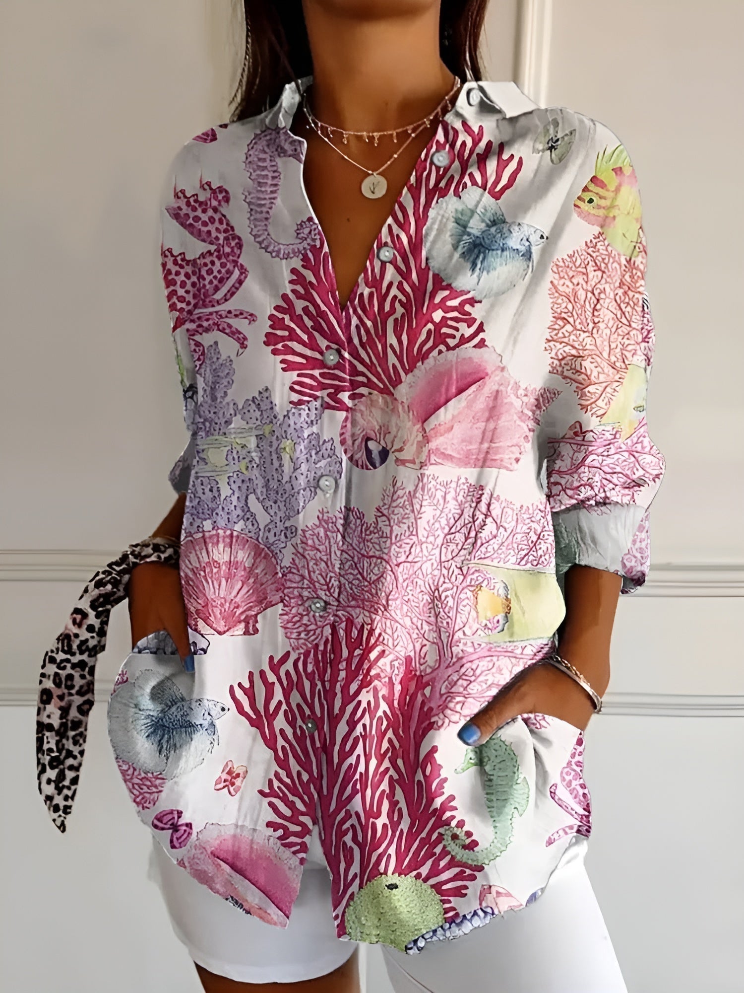 Jade Women’s Blouse with Polka Dot Print and Button Placket for Summer Style 2