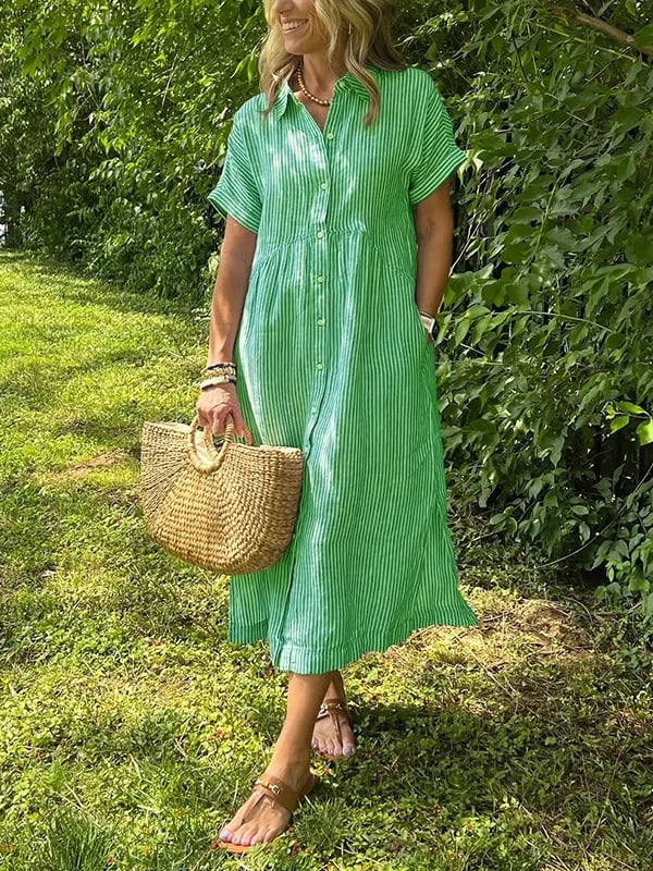 Jade Women’s Midi Dress with Striped Pattern and Button-Down Front 4