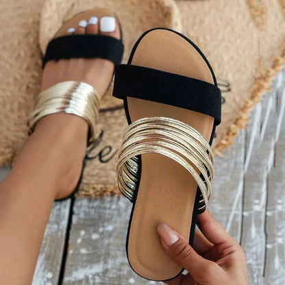 Jade Women’s Sandals with Double Straps and Elegant Metal Accents 0