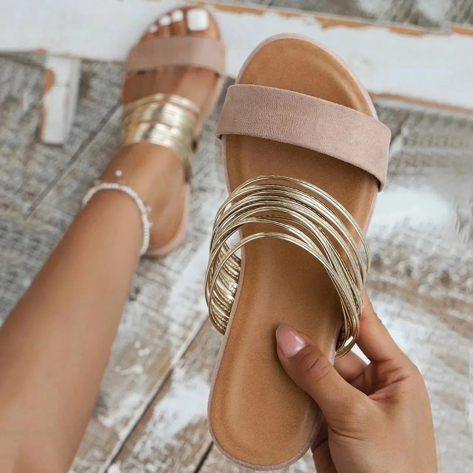 Jade Women’s Sandals with Double Straps and Elegant Metal Accents 7