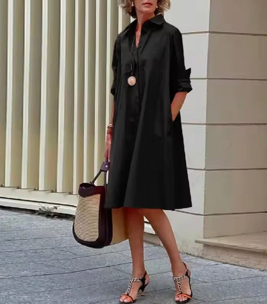 Jade Women’s Shirt Dress with Collared Neckline and 3/4 Sleeves in Black and White 0