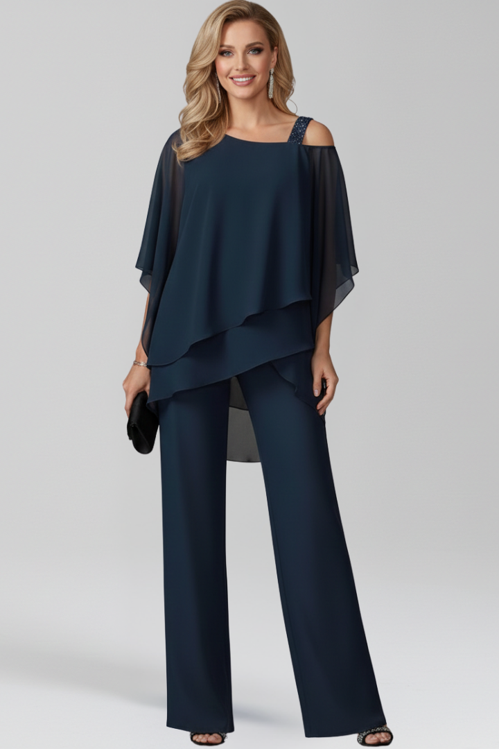 Jana Women’s Jumpsuit with Cold-Shoulder Design and Flowing Layers 0