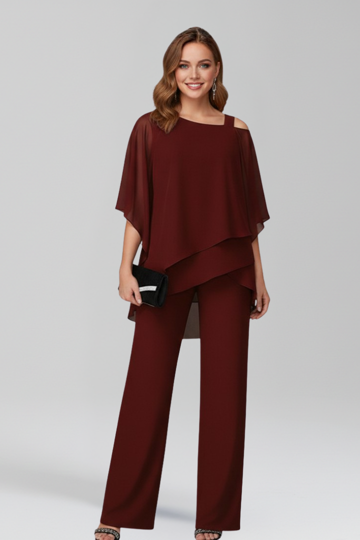 Jana Women’s Jumpsuit with Cold-Shoulder Design and Flowing Layers 6