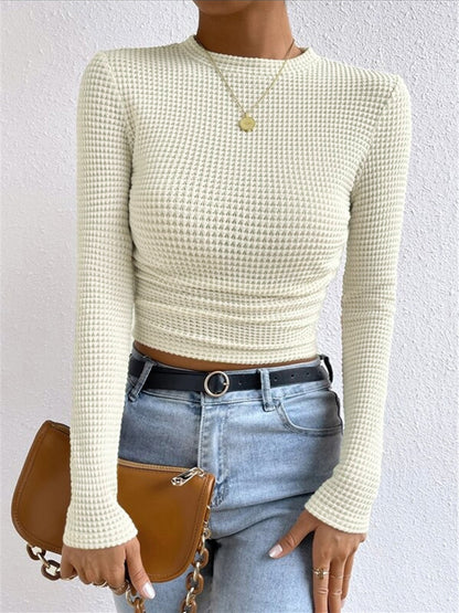 Jana Women’s Long Sleeve Crop Top with Waffle Knit Texture and Body-Hugging Fit 0