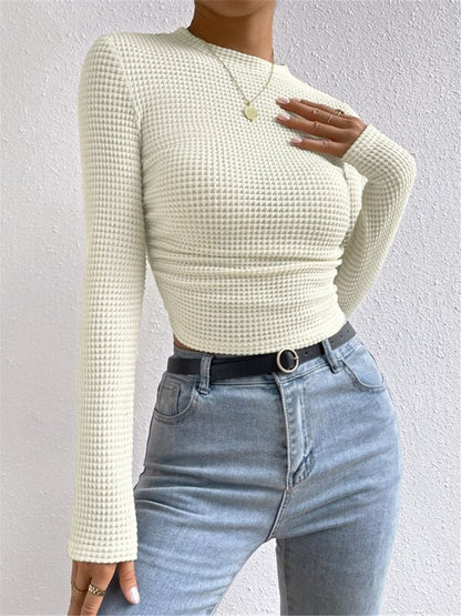 Jana Women’s Long Sleeve Crop Top with Waffle Knit Texture and Body-Hugging Fit 1