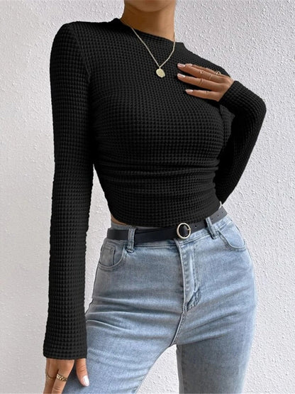 Jana Women’s Long Sleeve Crop Top with Waffle Knit Texture and Body-Hugging Fit 6