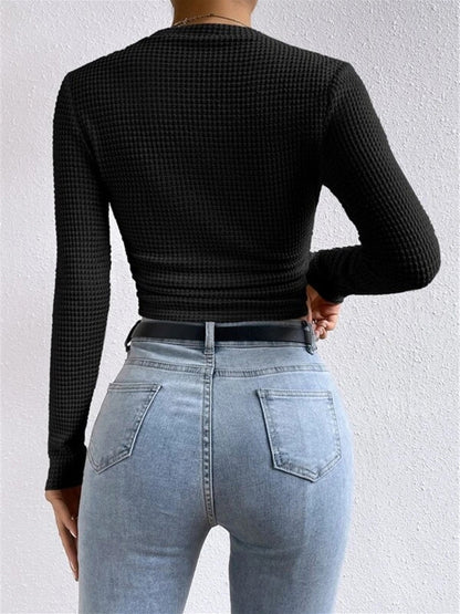 Jana Women’s Long Sleeve Crop Top with Waffle Knit Texture and Body-Hugging Fit 8