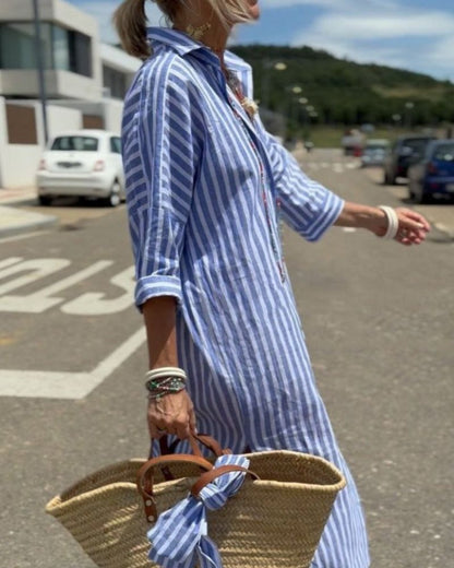 Jasmine Women’s Shirt Dress with Timeless Striped Pattern and Belted Waist 2