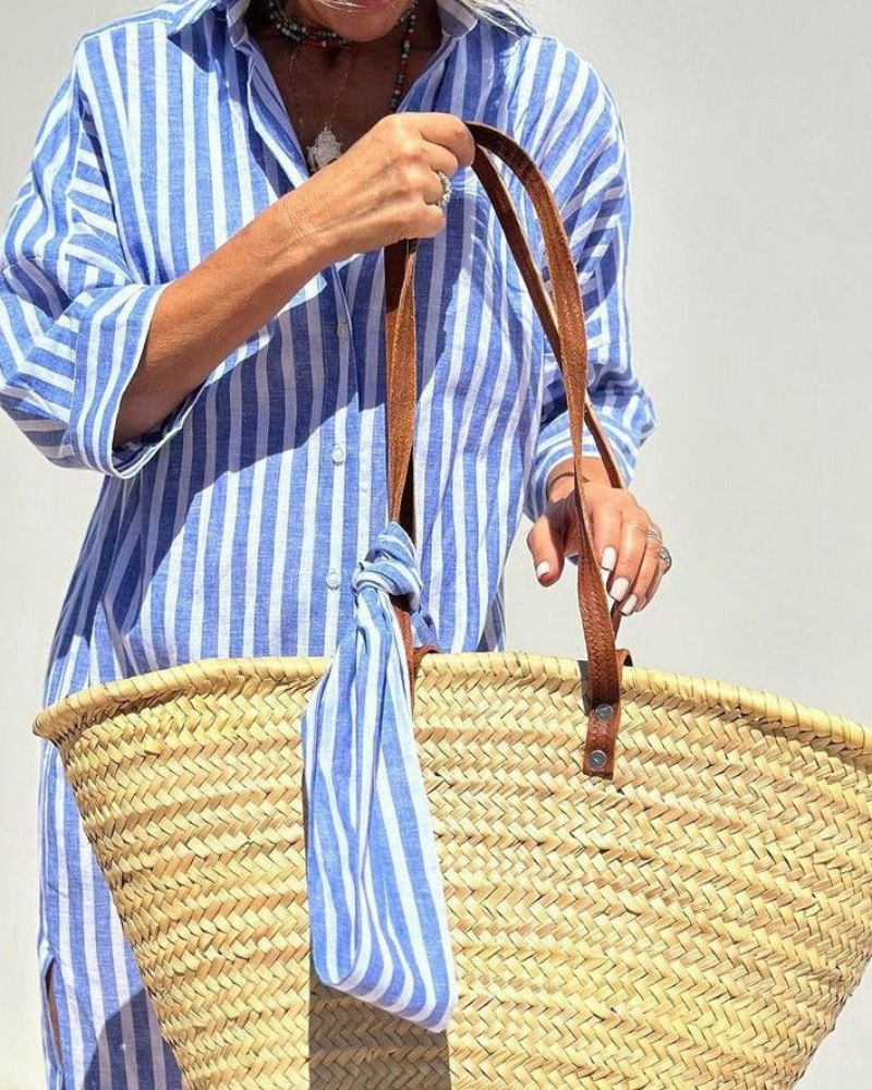 Jasmine Women’s Shirt Dress with Timeless Striped Pattern and Belted Waist 3