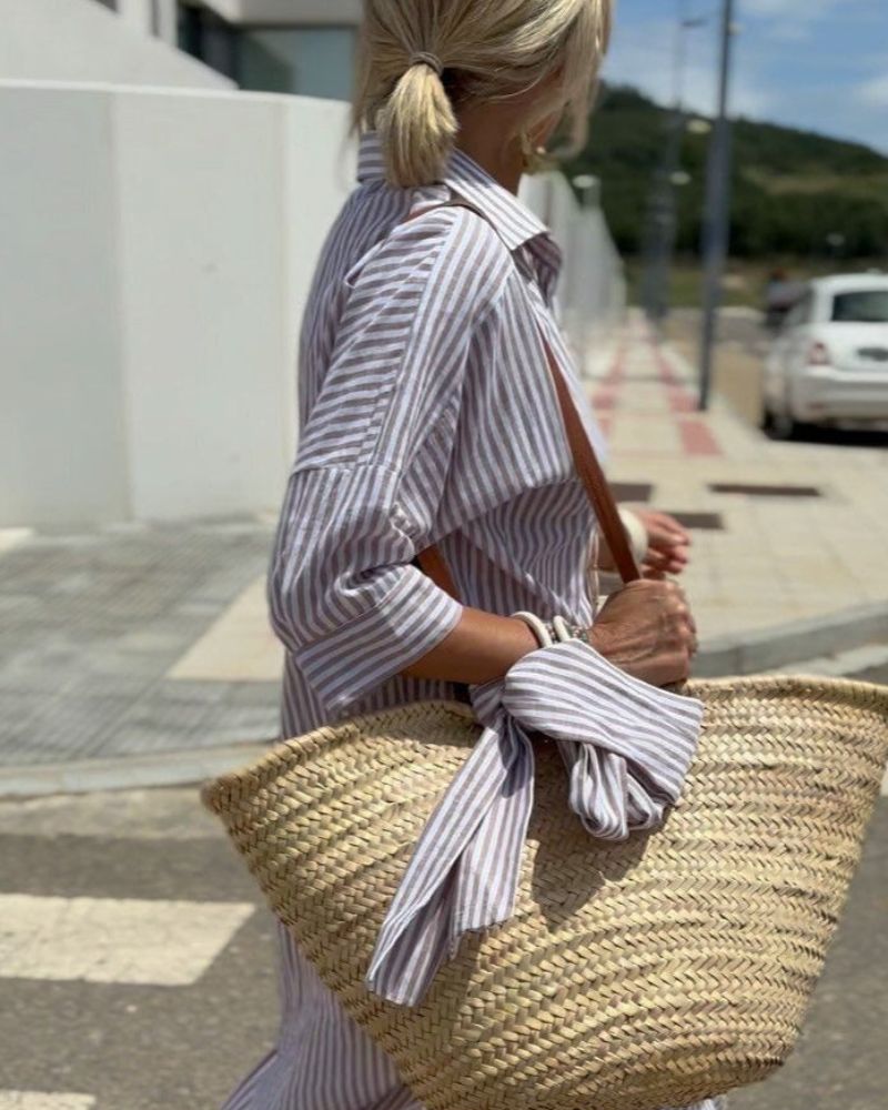 Jasmine Women’s Shirt Dress with Timeless Striped Pattern and Belted Waist 4
