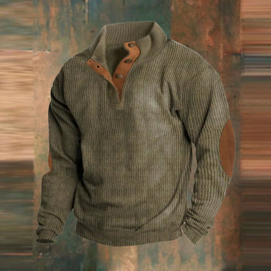 Jasper Men's Ribbed Knit Sweater | Suede Elbow Patches, Henley Pullover 0