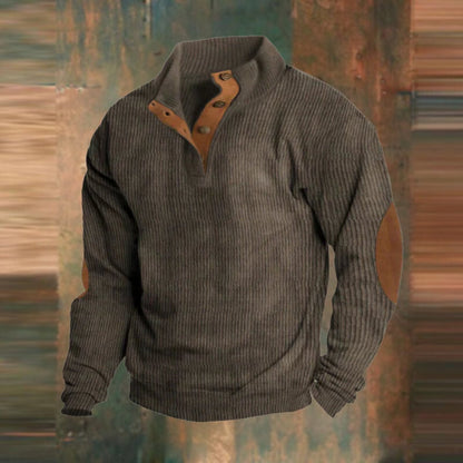 Jasper Men's Ribbed Knit Sweater | Suede Elbow Patches, Henley Pullover 2