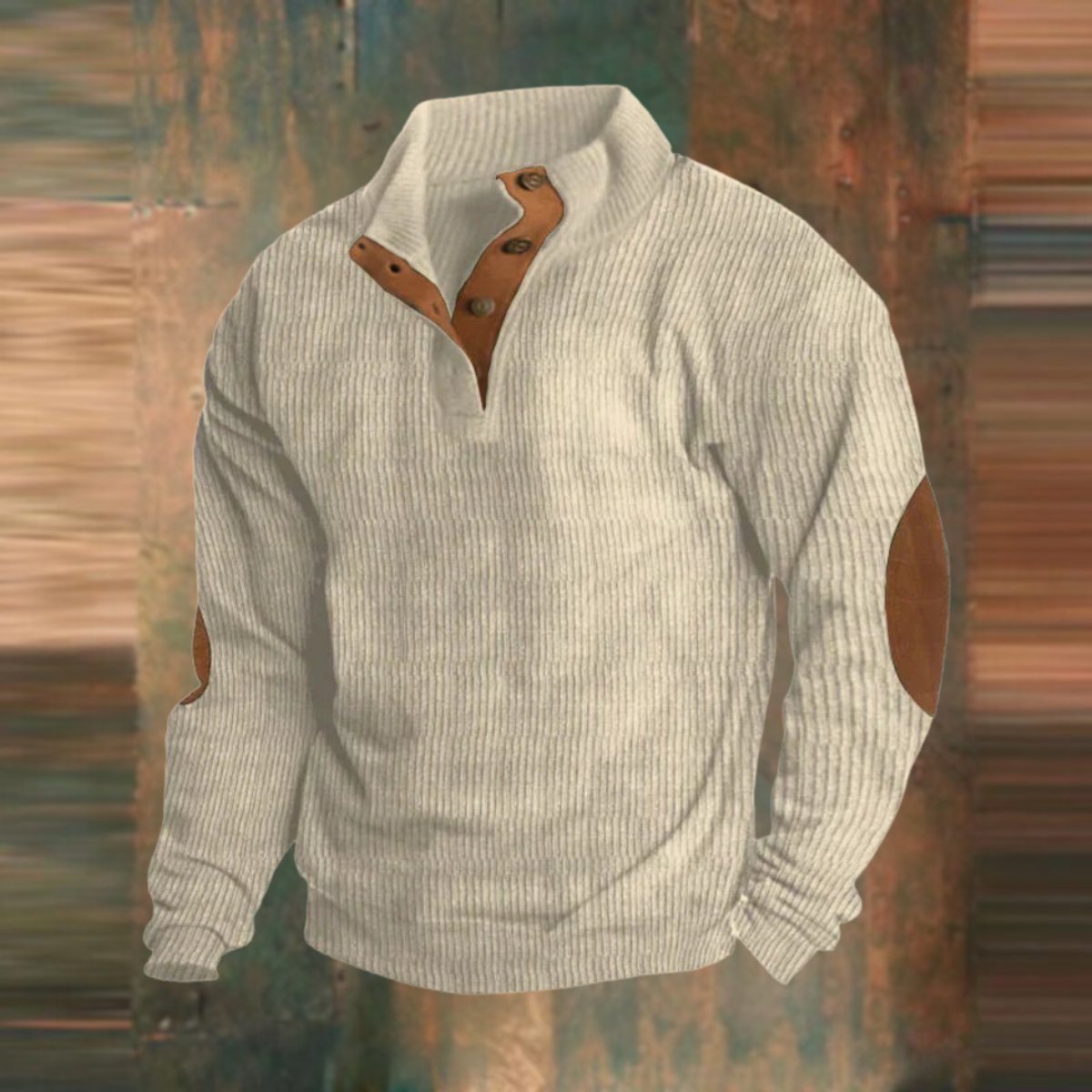 Jasper Men's Ribbed Knit Sweater | Suede Elbow Patches, Henley Pullover 3