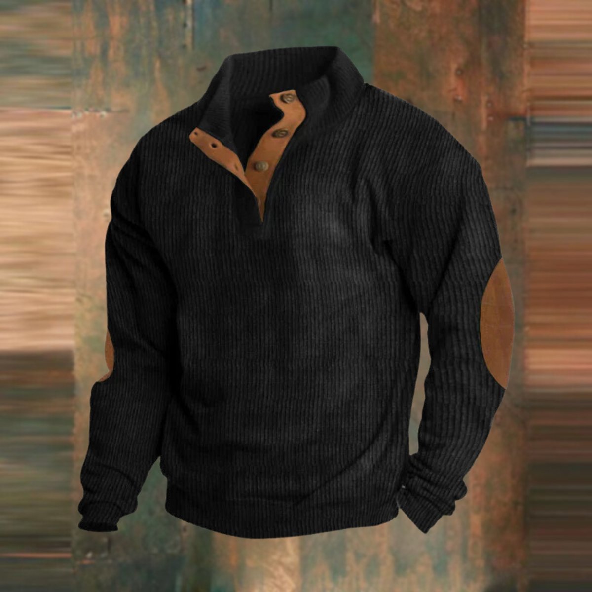 Jasper Men's Ribbed Knit Sweater | Suede Elbow Patches, Henley Pullover 4