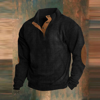 Jasper Men's Ribbed Knit Sweater | Suede Elbow Patches, Henley Pullover 4