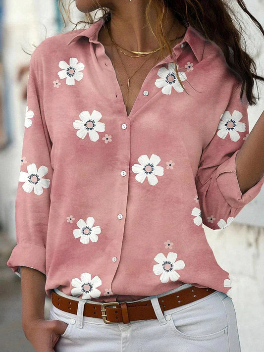 Joanna Women’s Floral Shirt with Button Placket and Long Sleeves 0