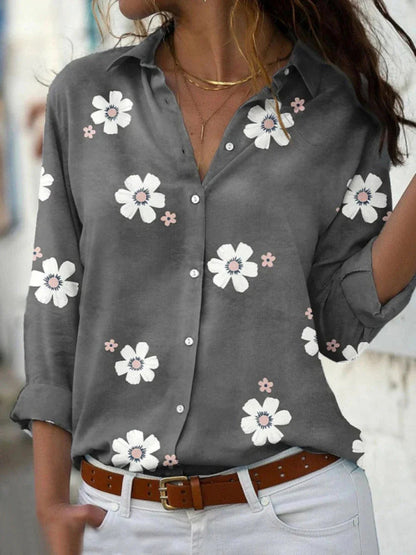 Joanna Women’s Floral Shirt with Button Placket and Long Sleeves 1