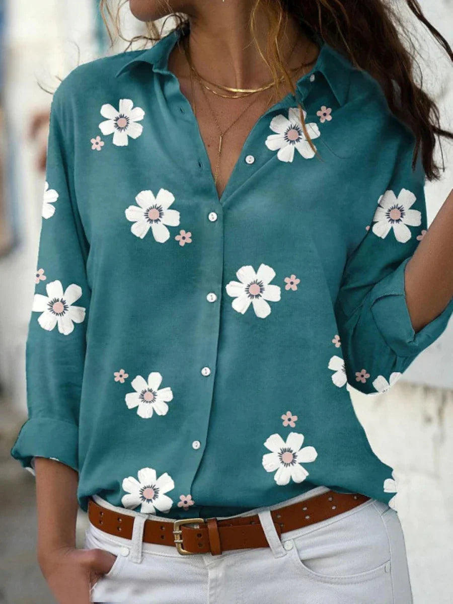 Joanna Women’s Floral Shirt with Button Placket and Long Sleeves 3
