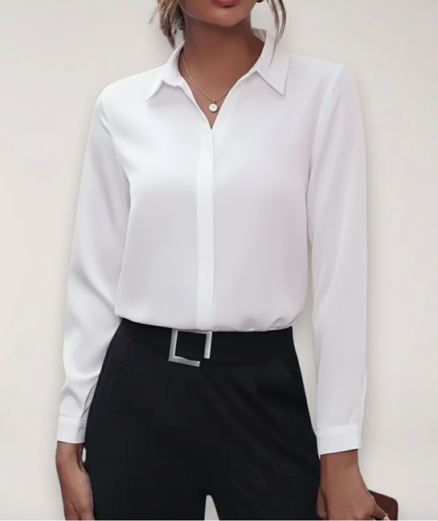 Julia Women’s Office Blouse with Button Placket and Tailored Fit 1