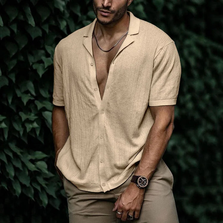 Jura Men's Shirt with Short Sleeves and Button Placket for Casual Summer Style 10
