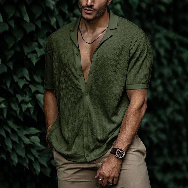 Jura Men's Shirt with Short Sleeves and Button Placket for Casual Summer Style 12