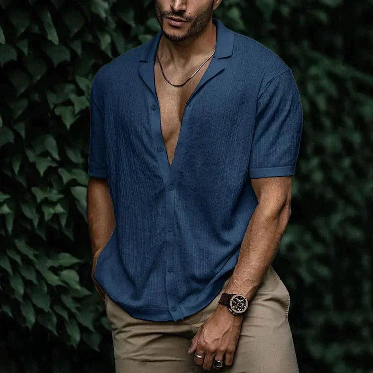 Jura Men's Shirt with Short Sleeves and Button Placket for Casual Summer Style 13