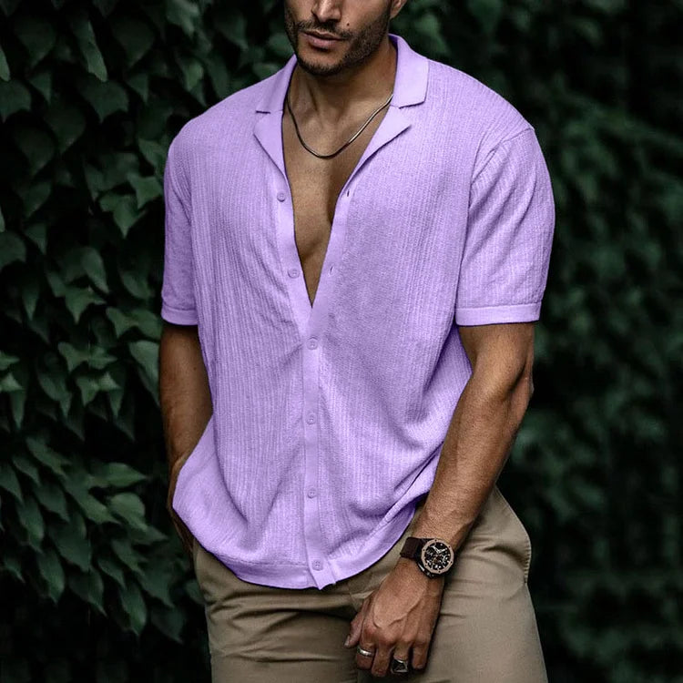 Jura Men's Shirt with Short Sleeves and Button Placket for Casual Summer Style 14