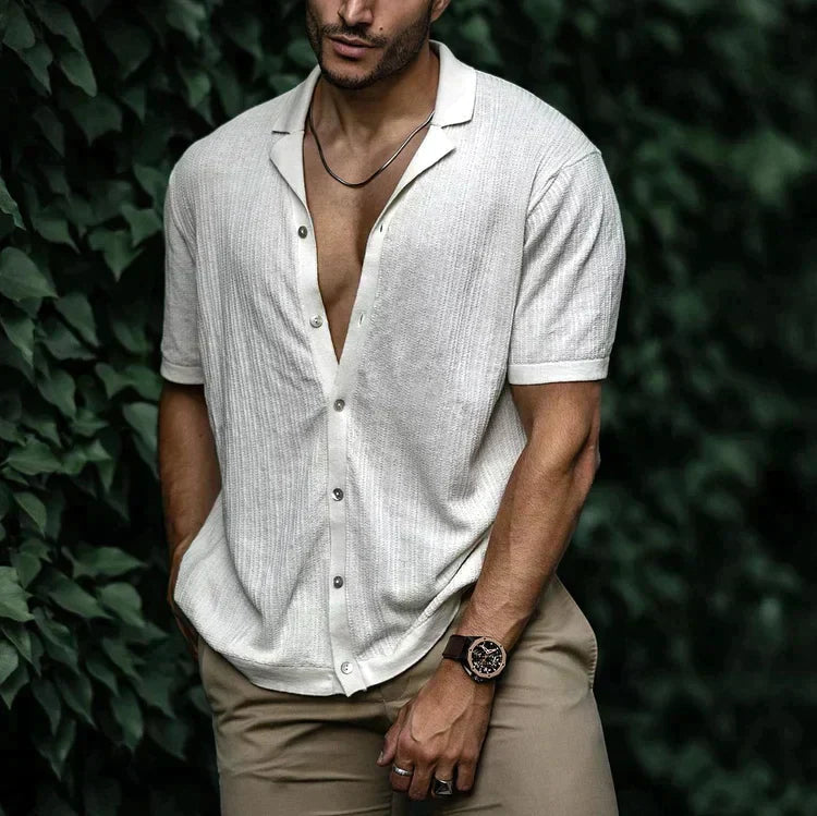 Jura Men's Shirt with Short Sleeves and Button Placket for Casual Summer Style 17