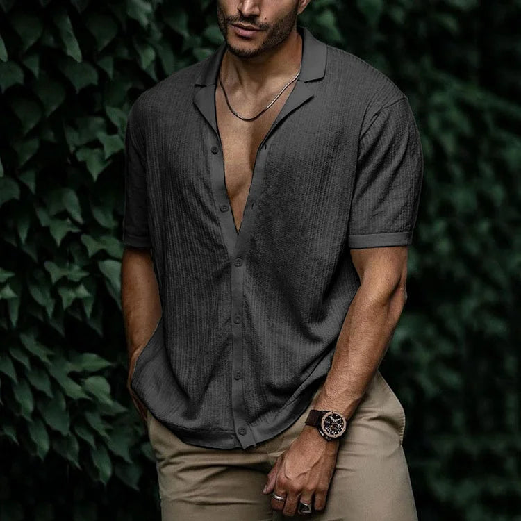 Jura Men's Shirt with Short Sleeves and Button Placket for Casual Summer Style 18