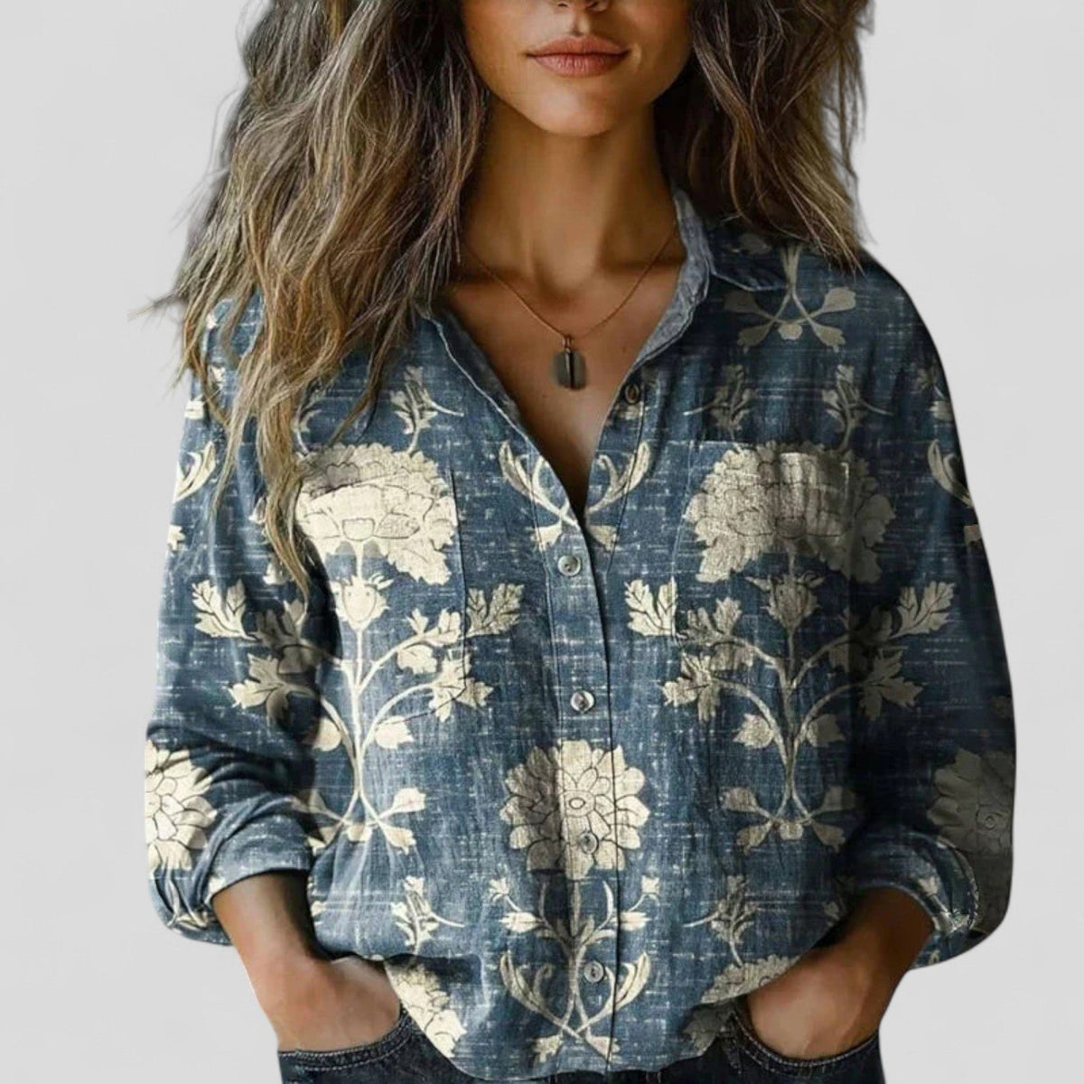 Kara Women’s Shirt with Floral Patchwork Design and Three-Quarter Sleeves 2